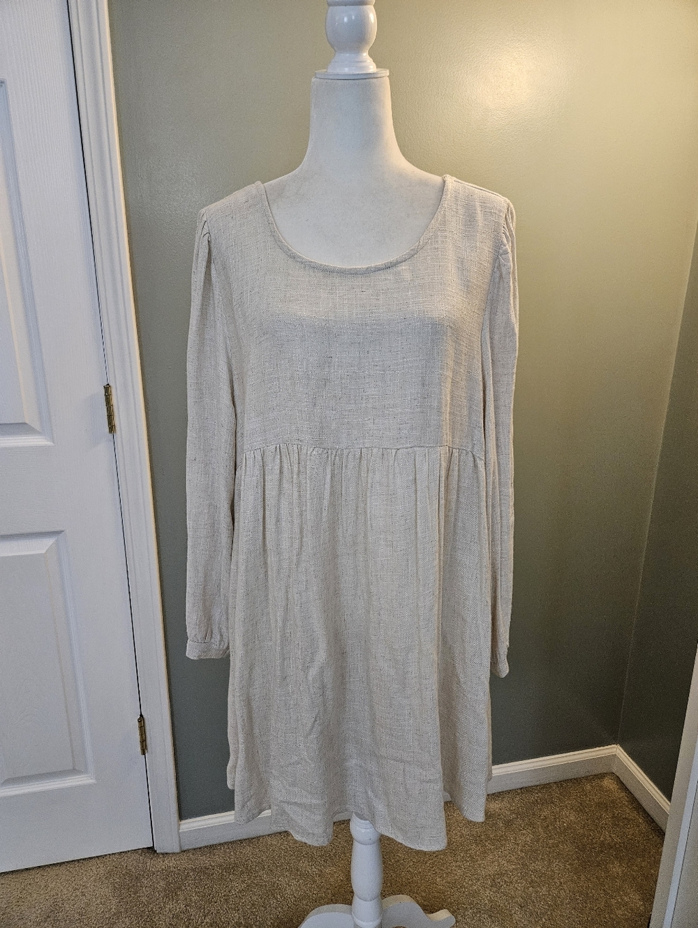 UMGEE Women's Long Sleeve Scoop Neck Casual Dress Cream Size Large L with Pocket